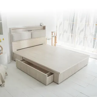 【藤原傢俬】白梧桐雙USB貓抓皮收納空間床組-單抽5尺雙人(雙USB貓抓床頭+收納空間床底+單抽屜)