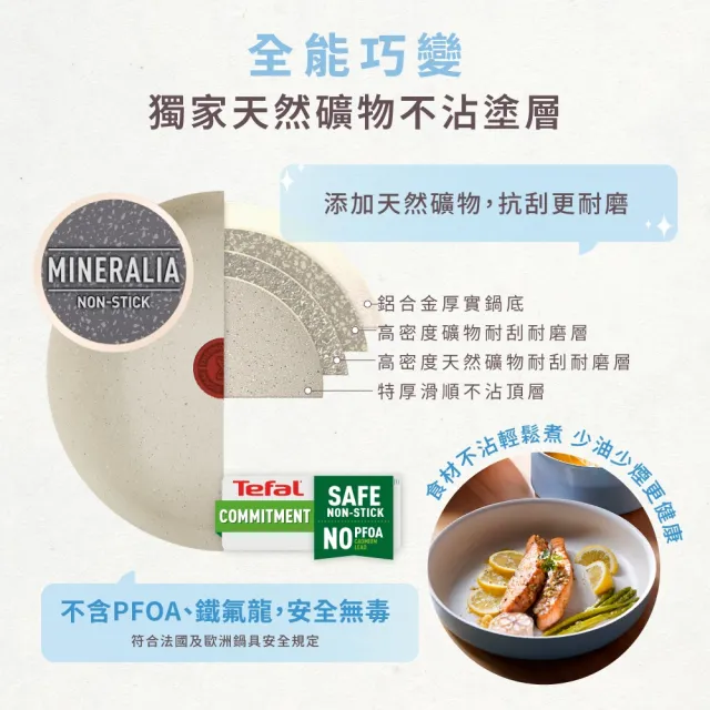 【Tefal 特福】巧變精靈系列可拆式不沾鍋3鍋4件組-天空藍(IH爐可用鍋/電磁爐適用/露營好攜帶)