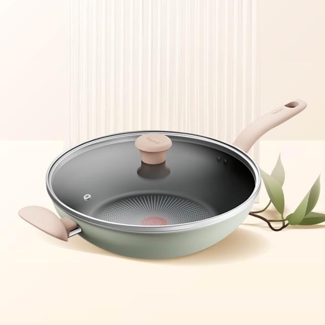 【Tefal 特福】抹茶時光系列32CM不沾鍋炒鍋-加蓋(IH爐可用鍋/電磁爐適用)