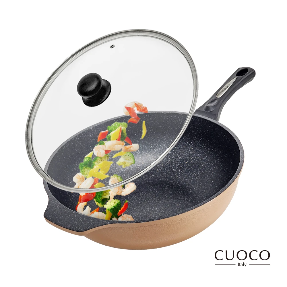 CUOCO鈦晶岩大寶鍋 CUOCO第2代厚鈦晶岩不沾鍋大寶鍋組34cm附蓋,鈦加量升級版)