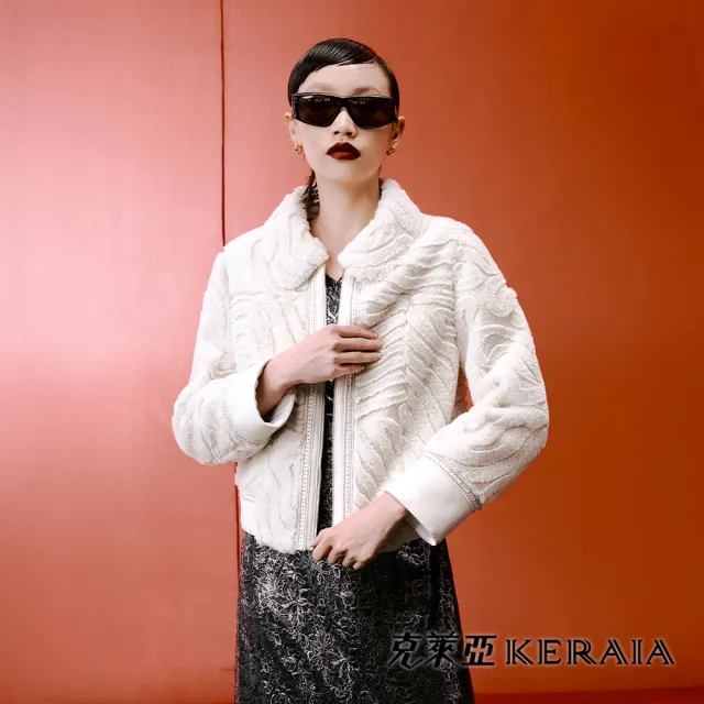 【KERAIA 克萊亞】蓋婭浮紋毛皮革外套