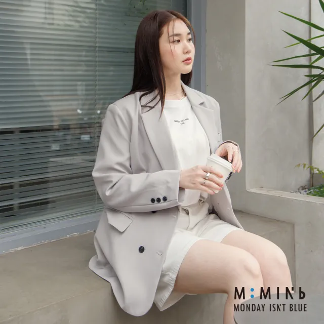 【M：MINb】雙排釦俐落西裝外套(淺灰)