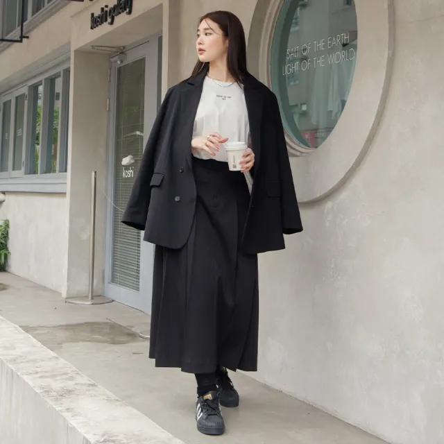 【M：MINb】雙排釦俐落西裝外套(黑色/中大尺碼女裝/西裝外套/大尺碼女裝/外套)