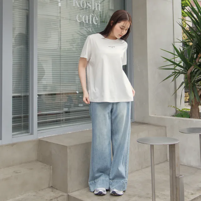 【M：MINb】：lue下擺寬鬆合肩涼感T恤(白色/中大尺碼女裝/涼感/大尺碼T恤/大尺碼女裝)