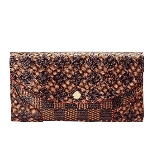 LV LOUIS VUITTON路易威登 N61221 經典 Damier 棋盤格 Caissa 釦式長夾 紅