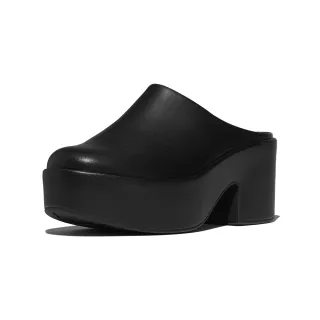 【FitFlop】PLATFFORMS 皮革高跟木屐鞋-女(靚黑色)