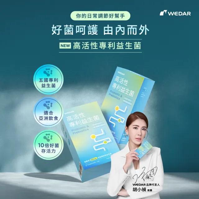【Wedar 薇達】高活性專利益生菌 6盒組(30顆/盒.100億專利好菌.益生質.膳食纖維.排便順暢.素食膠囊)