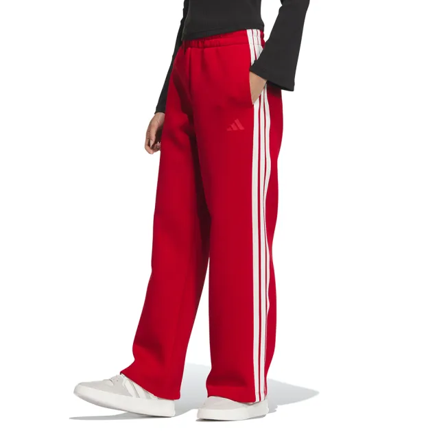 【adidas 愛迪達】CW Wide KN Pant 女款 紅白色 運動 休閒 CNY 新年 口袋 寬鬆 長褲 JZ1643