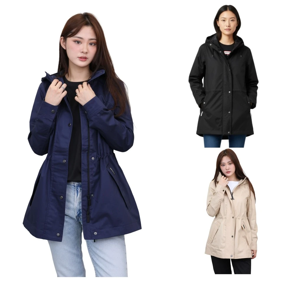 HUNTER英倫風外套 HUNTER經典英倫風 Hunter 大衣 棉質 風衣 連帽外套 防潑水 薄外套 男女皆可 收腰 中長版外套,1584)