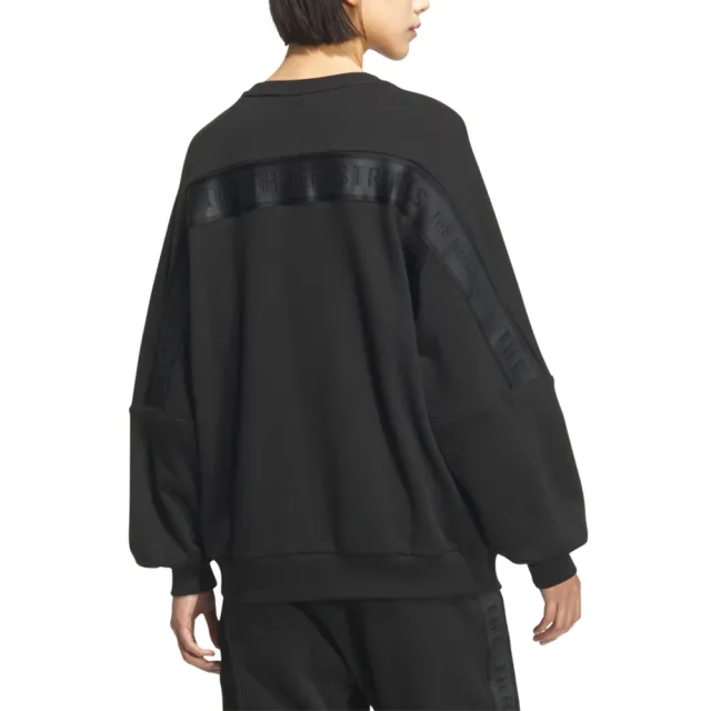【adidas 愛迪達】Word Ft Crew 女款 黑色 寬鬆 圓領 棉 大學T 長袖 JZ8450