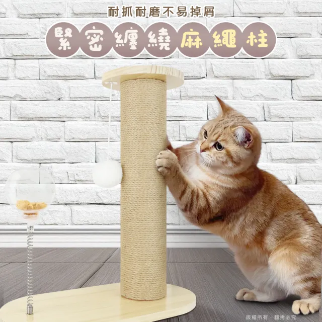 【貓本屋】劍麻貓抓柱+搖搖彈簧漏食球 實木貓玩具(台灣製)