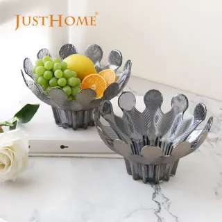【Just Home】迷霧灰葉片造型8吋玻璃水果盤-2件組(糖果盤 端盤)