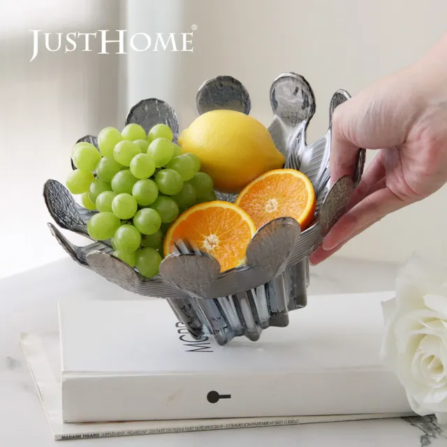【Just Home】迷霧灰葉片造型8吋玻璃水果盤-2件組(糖果盤 端盤)