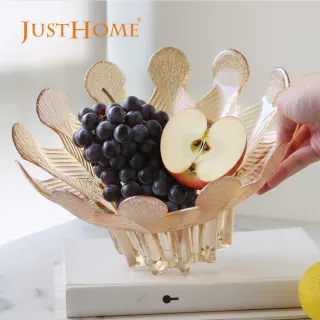 【Just Home】香檳金葉片造型10.5吋玻璃水果盤(糖果盤 端盤)