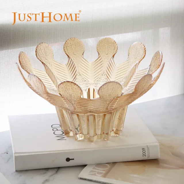 【Just Home】香檳金葉片造型10.5吋玻璃水果盤(糖果盤 端盤)