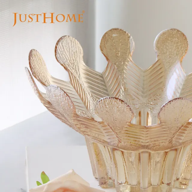 【Just Home】香檳金葉片造型10.5吋玻璃水果盤(糖果盤 端盤)