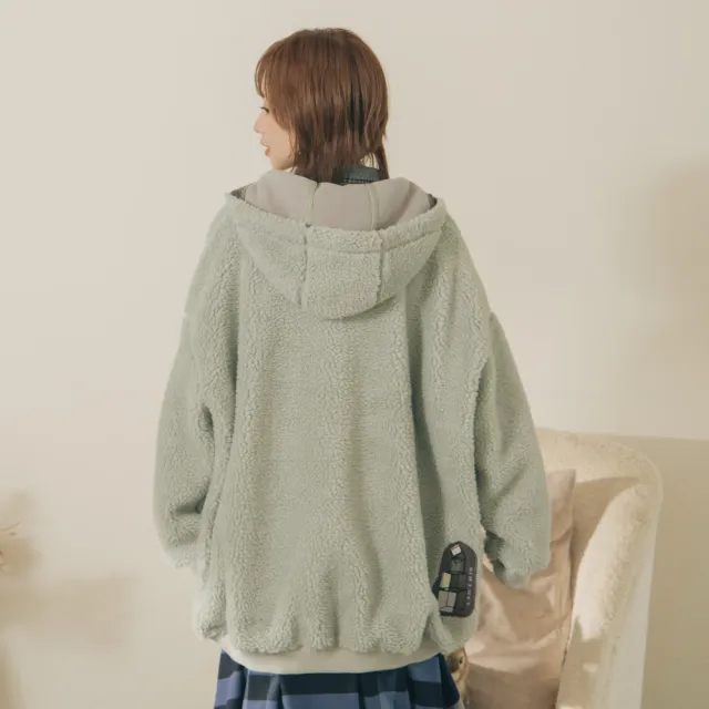 【MOSS CLUB】正方體疊疊樂繡花絨毛保暖外套(綠 米 灰/魅力商品)