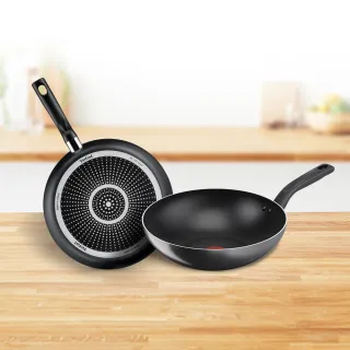 【Tefal 特福】MOMO獨家 尼斯系列28CM不沾鍋雙鍋組(平底鍋+炒鍋)