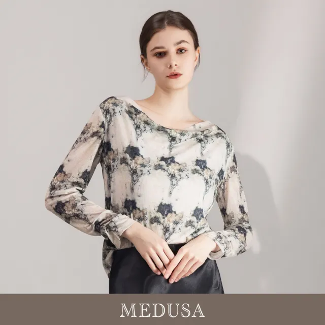 【MEDUSA 曼度莎】現貨-台灣製 柔霧印花垂墜長袖上衣（M-XL）｜女長袖上衣 休閒上衣 氣質印花(701-56301)
