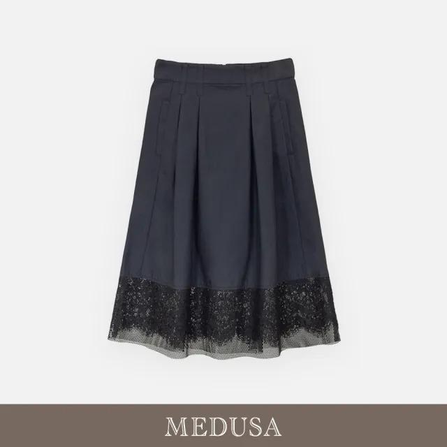 【MEDUSA 曼度莎】現貨-典雅蕾絲網布下襬壓摺裙（M-XL）｜中長裙 氣質裙裝 百搭長裙(701-22304)