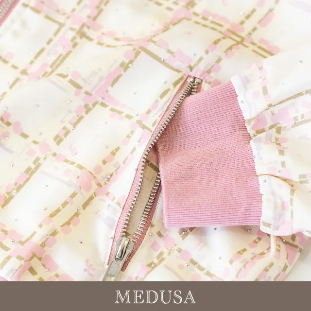 【MEDUSA 曼度莎】現貨-輕甜格紋水鑽運動風拉鍊外套（M-XL）｜休閒外著 薄外套 運動風穿搭(701-1150A)