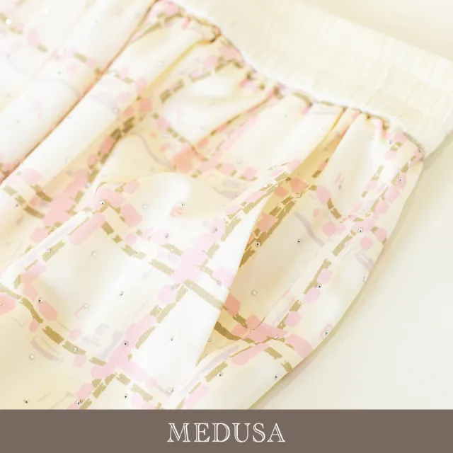 【MEDUSA 曼度莎】現貨-輕甜格紋水鑽運動風垂墜長褲（M-XL）｜休閒長褲 運動風穿搭(701-1150B)