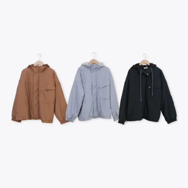 【MOSS CLUB】麻花提織拼接假兩件搖粒絨舖棉連帽外套(黑 咖 灰/魅力商品)
