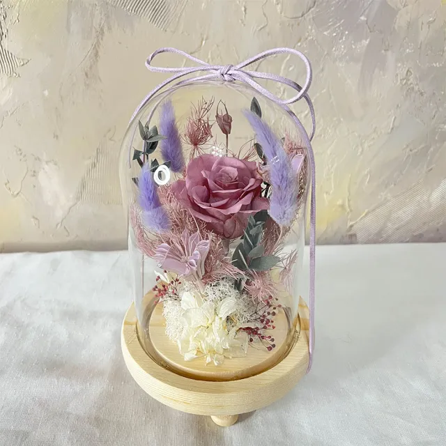 【OSTARA FLORIST 奧斯塔拉花藝】莫蘭迪紫永生玫瑰玻璃罩(永生花、玫瑰花、情人節、母親節、生日)