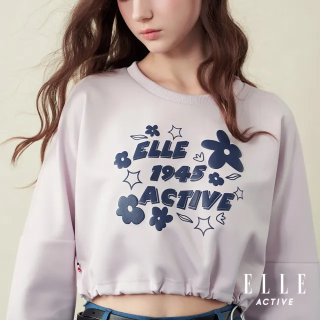 【ELLE ACTIVE】女款 1945花卉字母印花抽繩造型短版長袖上衣-淺紫色(EA25A2W1702-21)