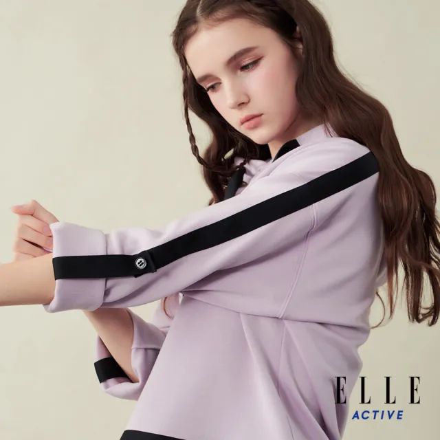 【ELLE ACTIVE】女款 幸運四葉羅紋拼接保暖連帽T-紫色(EA25A2W1407-25)