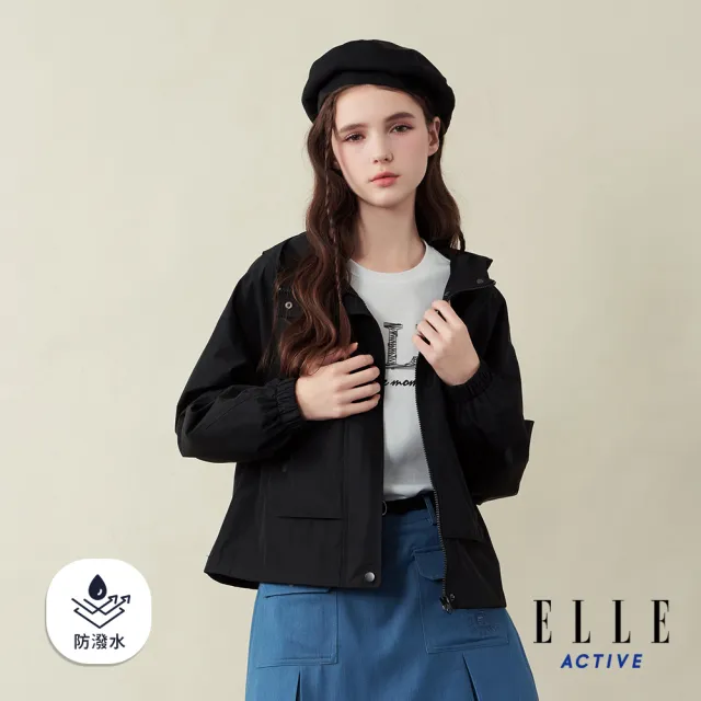 【ELLE ACTIVE】女款 防潑水連帽機能外套-黑色(EA25A2W6102#99)
