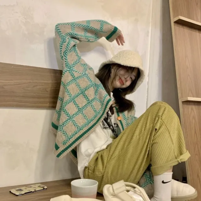 【AS 梨卡】女裝 外套 針織 毛衣 針織衫 針織外套 毛衣外套 格子 秋冬外套 秋冬穿搭DR352(針織外套 外套)