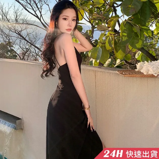 【AS 假日泳裝】性感開叉洋裝 露背連身裙 V領 細肩帶洋裝 長裙洋裝 C6493