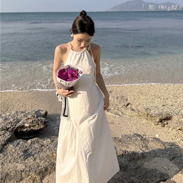 【AS 假日泳裝】女裝 長裙洋裝 度假洋裝 海邊洋裝 綁帶洋裝 掛脖洋裝 削肩洋裝 美背洋裝 C6510