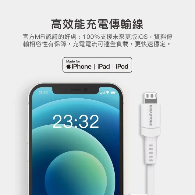 【Gigastone 立達國際】Type-C to Lightning 30W傳輸充電線 CL-7600W(支援iPhone 14/13/12 30W快速充電)