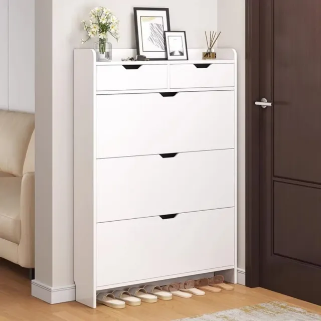 【TAMZU 潭祖】翻鬥款鞋櫃 家用窄型落地靠牆鞋櫃 收納神器櫃 大容量超薄玄關 簡易鞋櫃(暖白色100*17*115)