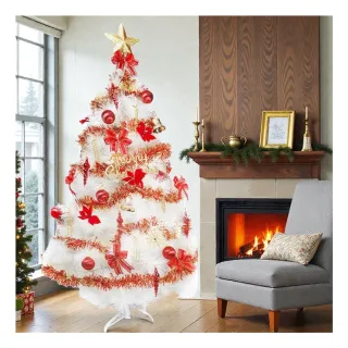 【摩達客】台灣製15尺 特級白色松針葉聖誕樹(含紅金色系/含100燈LED燈彩光9串/附控制器跳機/本島免運)