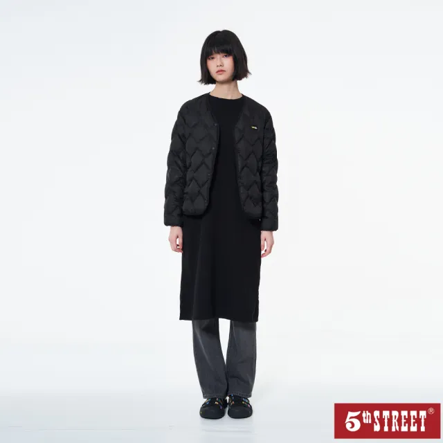 【5th STREET】雙11 女裝 羽絨外套 輕量無領外套 綠色 黑色(510620)