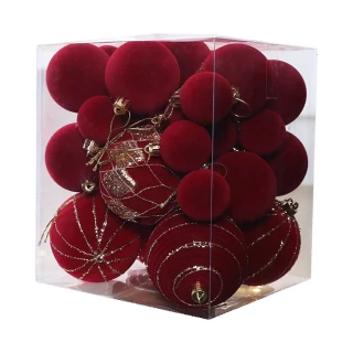 【LEZUN 樂尊】聖誕裝飾球套裝 天鵝絨材質 聖誕樹櫥窗掛件(植絨彩繪 聖誕套裝 節日裝飾)