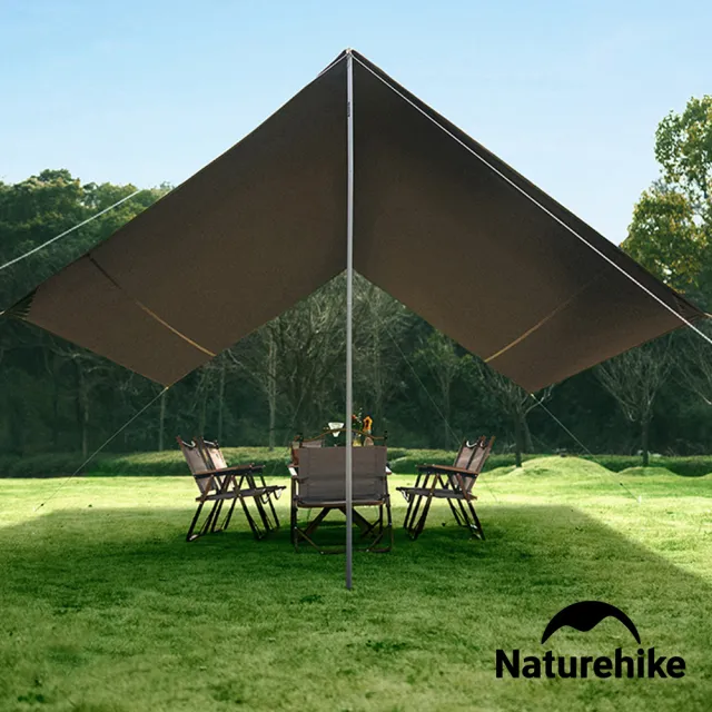 【Naturehike】云霄Lite150D黑膠防水遮陽天幕 附帳桿 六邊形400x292cm WS015(台灣總代理公司貨)