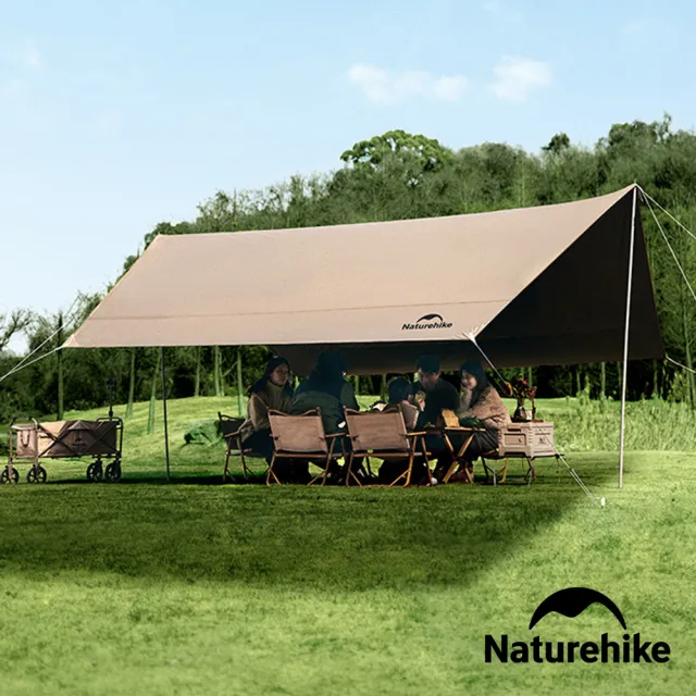 【Naturehike】云霄Lite150D黑膠防水遮陽天幕 附帳桿 六邊形500x380cm WS015(台灣總代理公司貨)