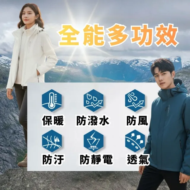 【J.Malo】三合一衝鋒外套(衝鋒外套 連帽外套 衝鋒衣 登山服 防風外套)