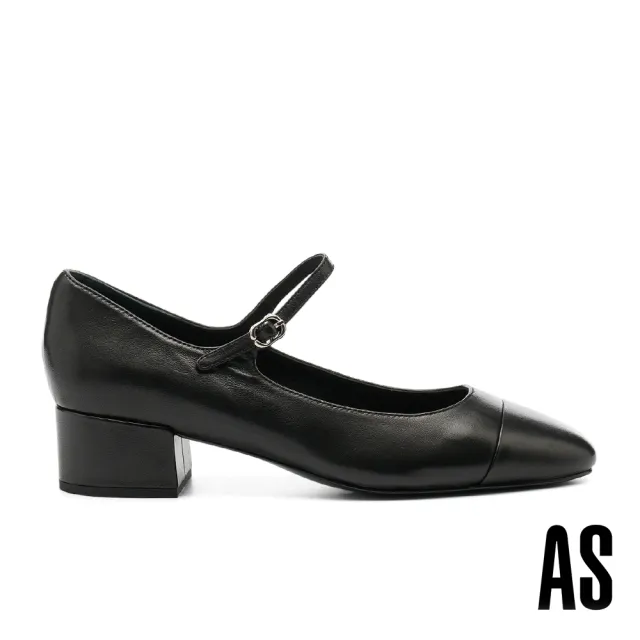 【AS 集團】簡約優雅繫帶羊皮瑪莉珍尖頭高跟鞋(黑)