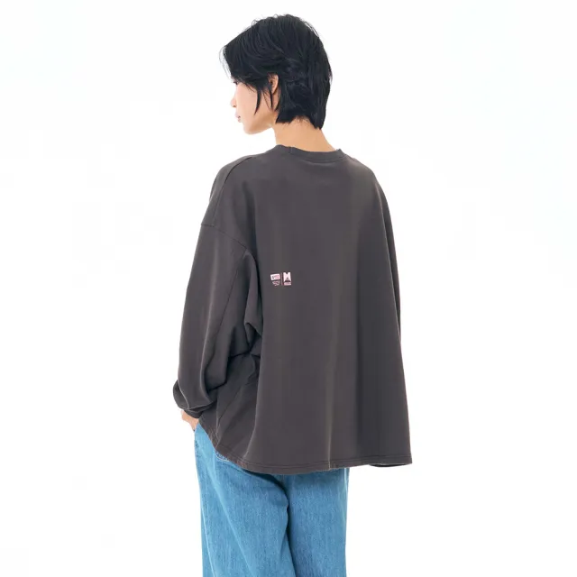【5th STREET】雙11 女裝 長袖 寬版上衣 大學t 深灰(560975)