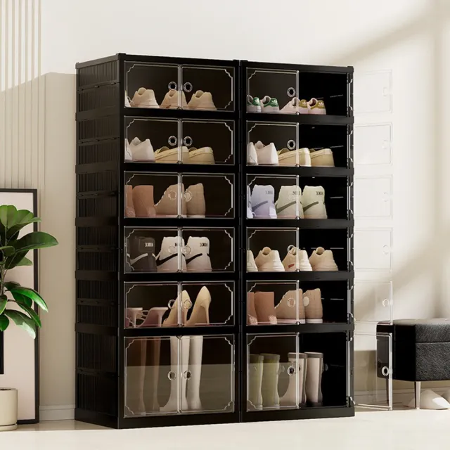 【Quality 聚家】折疊鞋櫃 透明鞋架 鞋櫃 收納櫃 磁吸櫃(44*35*118CM/強韌抗壓/密封防塵/透明門板)