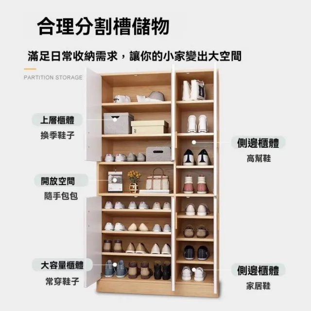 【TAMZU 潭祖】鞋櫃家用 收納櫃一體 靠牆玄關櫃 入戶室內多層鞋架(四門帶格款 60*30*183)