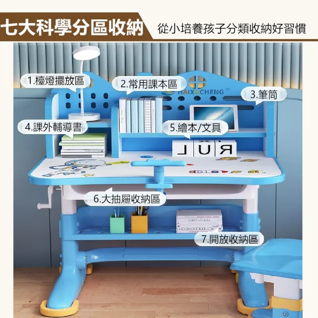 【彬彬小舖】旗艦兒童書桌椅組 手搖升降(書桌椅 兒童桌椅 兒童學習桌椅 課桌椅 升降桌椅 電腦桌 兒童書桌)
