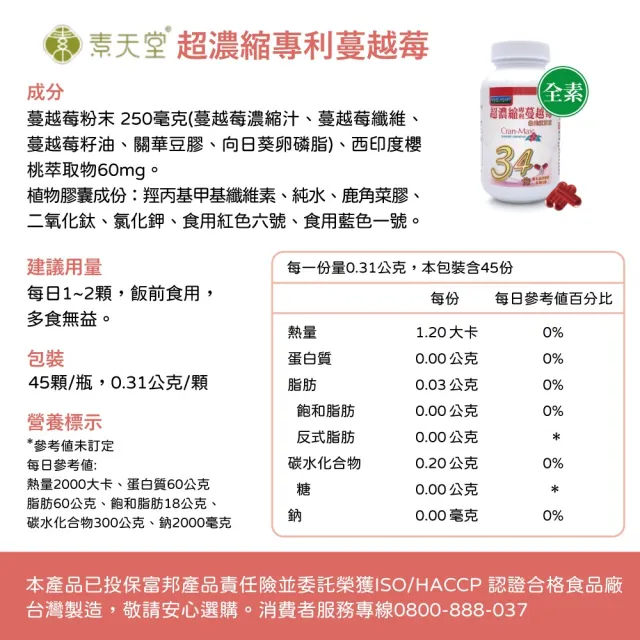 【素天堂】超濃縮專利蔓越莓-北美紅寶石 3瓶分享組(45顆/瓶)
