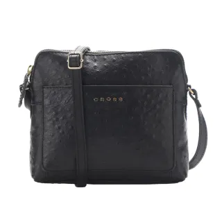 【CROSS】直播限定 限量1折 頂級小牛皮鴕鳥紋鈕扣側背包 全新專櫃展示品(黑色)