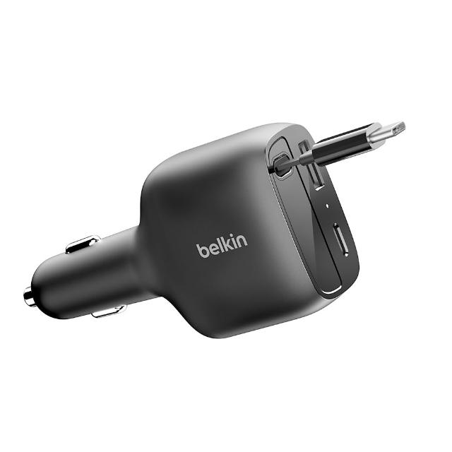 【BELKIN】BoostCharge 75W 自帶線車用充電器1C+1A+1伸縮TYPE-C線_伸縮線長75cm(CCC001fqBK)